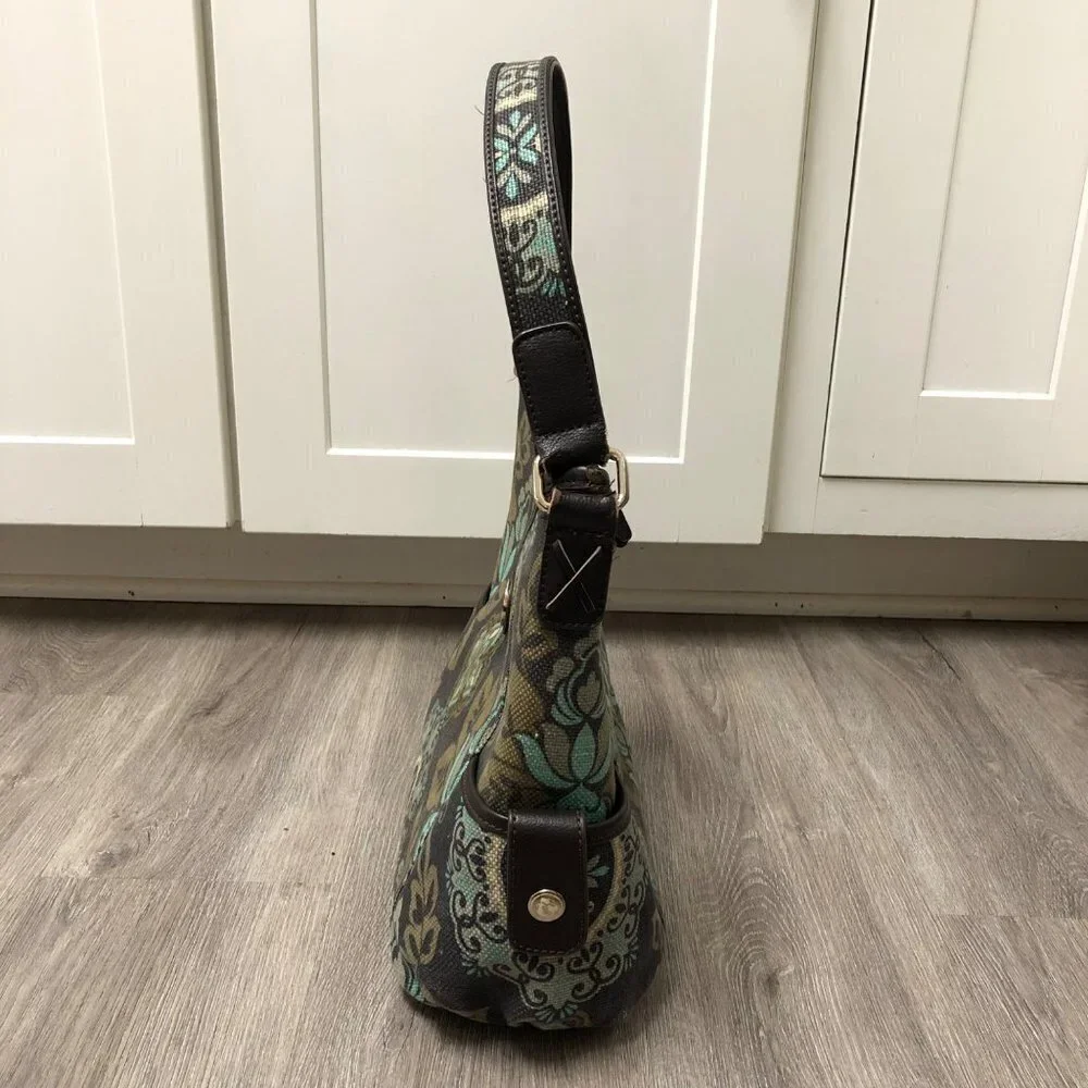 Spartina 449 Aqua Teal Paisley Tote Shoulder Bag Purse Linen Leather Handbag